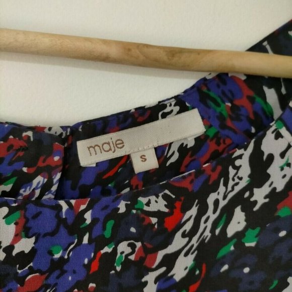 Maje 100% Silk Blue Top Size S Short Sleeve Lightweight Corporate Shirt - Picture 5 of 7